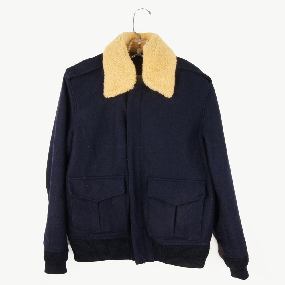 Men's Navy Blue Jacket with Tan Collar